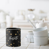 Zwart goud sterren naam elegant mok