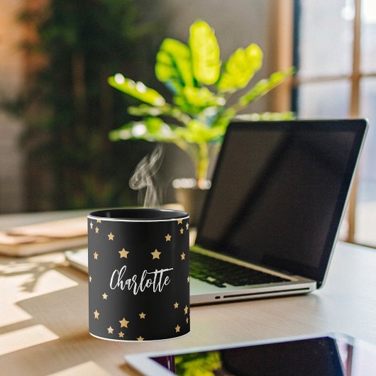 Zwart goud sterren naam elegant mok