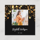 Zwart goud sterren QR code social media foto Vierkante Visitekaartje (Voorkant)