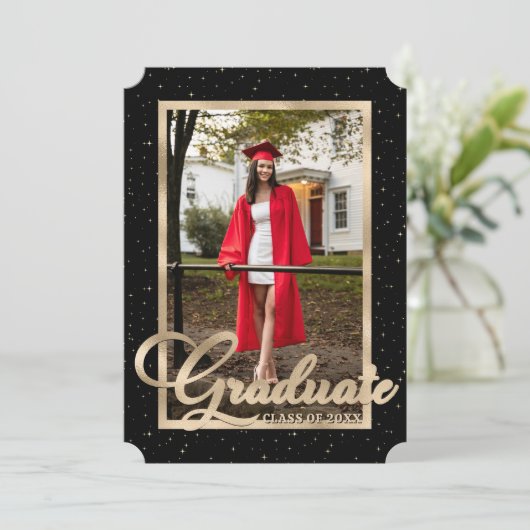 Zwart Goud Sterrenbeeld Afstudeerfeest Kaart (Staand voorkant)