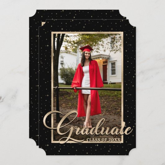 Zwart Goud Sterrenbeeld Afstudeerfeest Kaart (Voorkant / Achterkant)