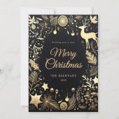 Zwart Goud Stijlvol Feestelijk Vrolijk Kerstfeest Feestdagenkaart (Voorkant)