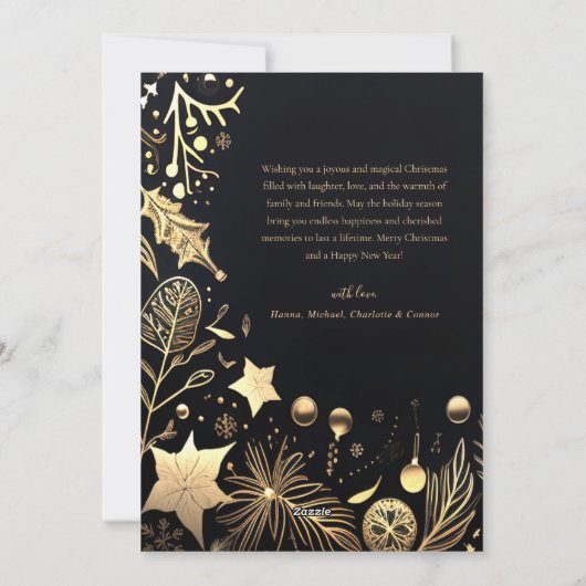 Zwart Goud Stijlvol Feestelijk Vrolijk Kerstfeest Feestdagenkaart (Achterkant)