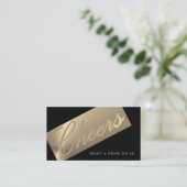 Zwart & Goud Stijlvol Script "Proost" Drink Ticket Informatiekaartje (Staand voorkant)