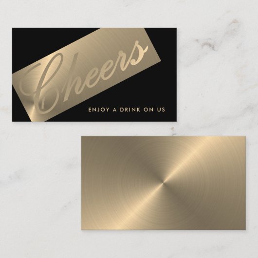 Zwart & Goud Stijlvol Script "Proost" Drink Ticket Informatiekaartje (Voorkant / Achterkant)