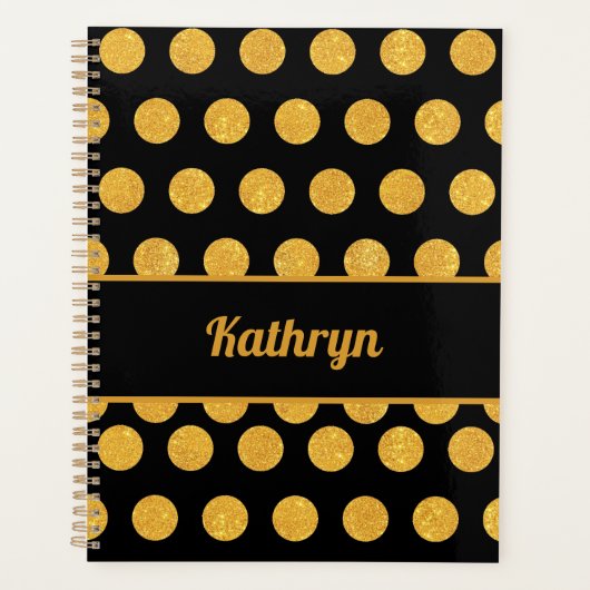 Zwart & Goud Stippen Custom Naam Doel Leven Planner (Voorkant)