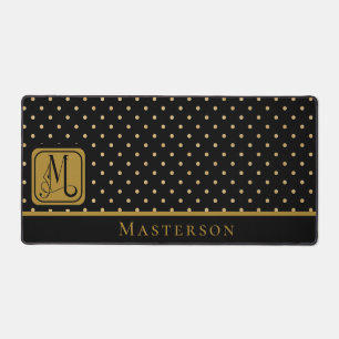 Zwart & Goud Stippen Monogram met Achternaam Bureaumat
