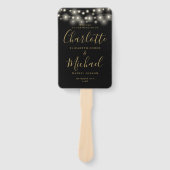 Zwart Goud String Lights Script Huwelijk Programma Handwaaier (Voorkant)