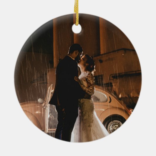 Zwart & Goud Sunburst Art Deco Onze eerste kerst Keramisch Ornament (Achterkant)