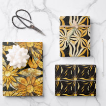 Zwart & Goud Sunburst Wrapping Paper Flat Set van 