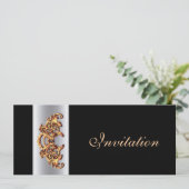  Zwart goud swirl classy bruiloft uitnodiging (Staand voorkant)