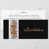  Zwart goud swirl classy bruiloft uitnodiging (Voorkant / Achterkant)