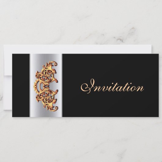  Zwart goud swirl classy bruiloft uitnodiging (Voorkant)