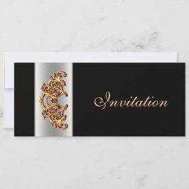  Zwart goud swirl classy bruiloft uitnodiging