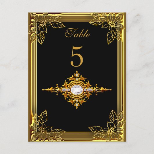 Zwart Goud Tafel Nummer Zitplaats Kaart (Voorkant)