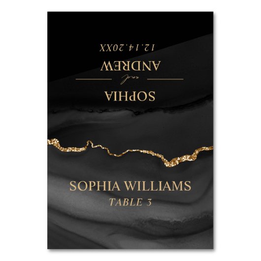 Zwart & Goud Tafelkaart voor Trouwfeest Kaart (Voorkant)