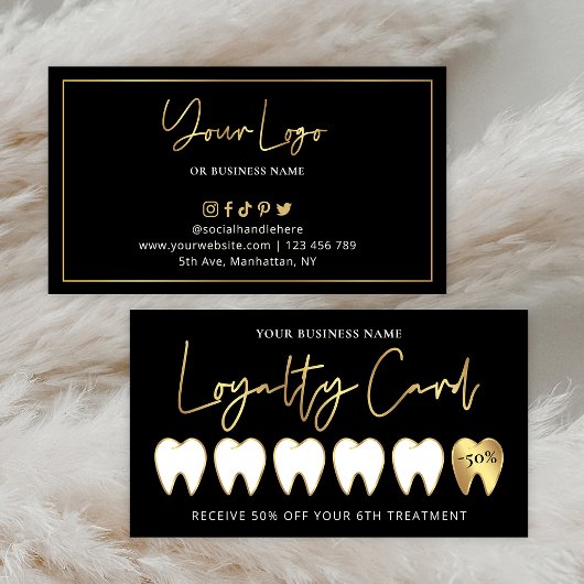 Zwart & Goud Tandarts Logo Lux Modern Orthodontist Klantenkaartje