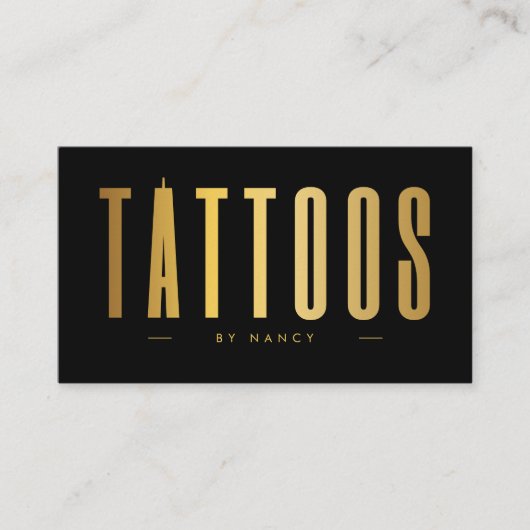 Zwart & Goud Tattoo Artiest Minimalist Visitekaartje (Voorkant)