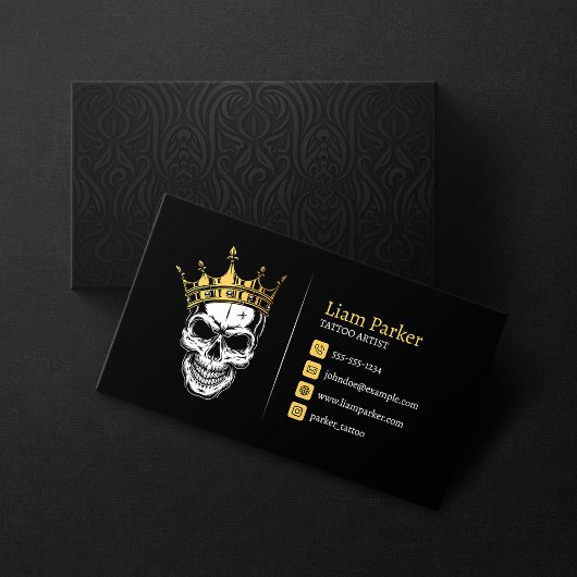 Zwart & Goud Tattoo Kunstenaar Crown Skull Tattoo  Visitekaartje