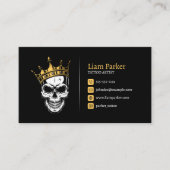 Zwart & Goud Tattoo Kunstenaar Crown Skull Tattoo  Visitekaartje (Voorkant)