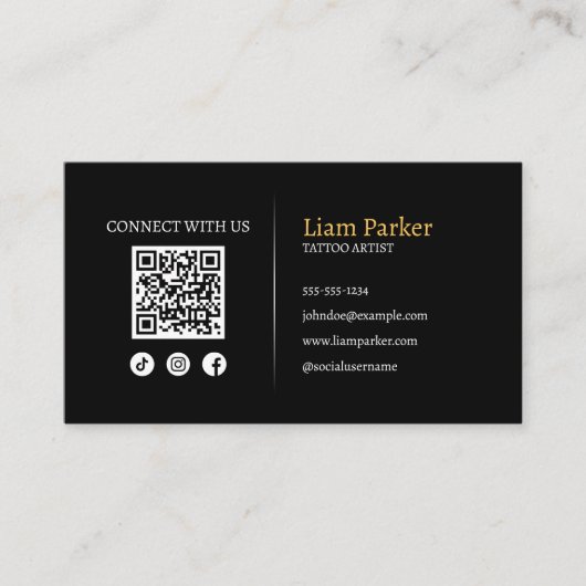 Zwart, Goud Tattoo Kunstenaar Schedel QR Code Inst Visitekaartje (Voorkant)
