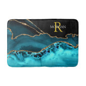 Zwart Goud & Teal Agate, Monogram & Naam Badmat (Voorkant)