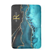 Zwart Goud & Teal Agate, Monogram & Naam Badmat (Voorkant Verticaal)