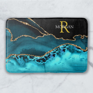 Zwart Goud & Teal Agate, Monogram & Naam Badmat