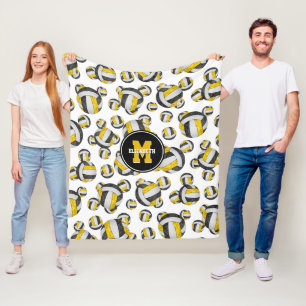 Zwart Goud Team Kleuren Meisjes Sport Volleybal Fleece Deken