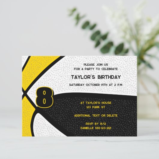 Zwart Goud Team Kleurt Basketbal Verjaardag Kaart (Staand voorkant)