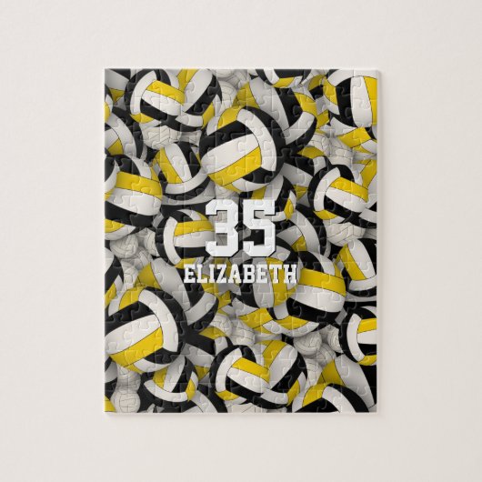 zwart goud teamkleuren meisjes jongens volleybal legpuzzel (Verticaal)