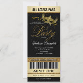 Zwart Goud Ticket Stijl Masquerade Party Kaart (Voorkant)