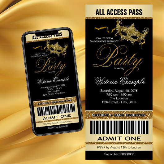 Zwart Goud Ticket Stijl Masquerade Party Kaart