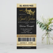 Zwart Goud Ticket Stijl Sweet 16 Masquerade Party Kaart (Staand voorkant)
