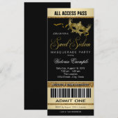 Zwart Goud Ticket Stijl Sweet 16 Masquerade Party Kaart (Voorkant / Achterkant)