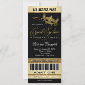 Zwart Goud Ticket Stijl Sweet 16 Masquerade Party Kaart (Voorkant)