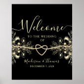 Zwart Goud Touw Hart Wedding Welkom Teken Poster (Voorkant)