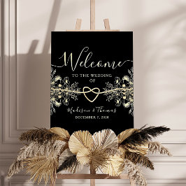Zwart Goud Touw Hart Wedding Welkom Teken Poster