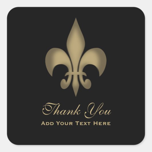 Zwart Goud Transparant Fleur de Lis Bedankt Vierkante Sticker (Voorkant)
