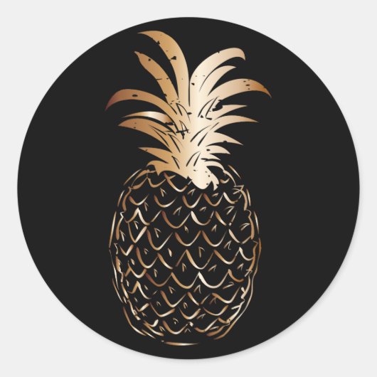  Zwart Goud Trendy Tropische Ananas Ronde Sticker (Voorkant)