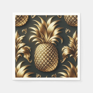 Zwart & Goud Tropisch Ananas Luxe Trouwfeest Servet