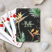 Zwart Goud Tropisch Eiland Bloemen Monogram Script Pokerkaarten