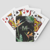 Zwart Goud Tropisch Eiland Bloemen Monogram Script Pokerkaarten (Achterkant)