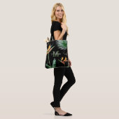 Zwart Goud Tropisch Eiland Bloemen Monogram Script Tote Bag (Op model)