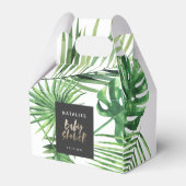Zwart goud tropisch gebladerte modern baby shower bedankdoosjes (Achterkant)