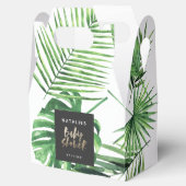 Zwart goud tropisch gebladerte modern baby shower bedankdoosjes (Geopend)