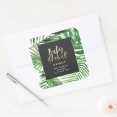 Zwart goud tropisch gebladerte modern baby shower vierkante sticker (Envelop)