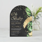 Zwart Goud Tropisch Monstera Palm Arch Baby shower Kaart (Staand voorkant)
