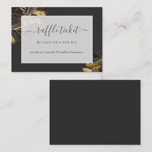 Zwart & Goud Tropisch Vrijgezellenfeest Raffle Tic Informatiekaartje (Voorkant / Achterkant)