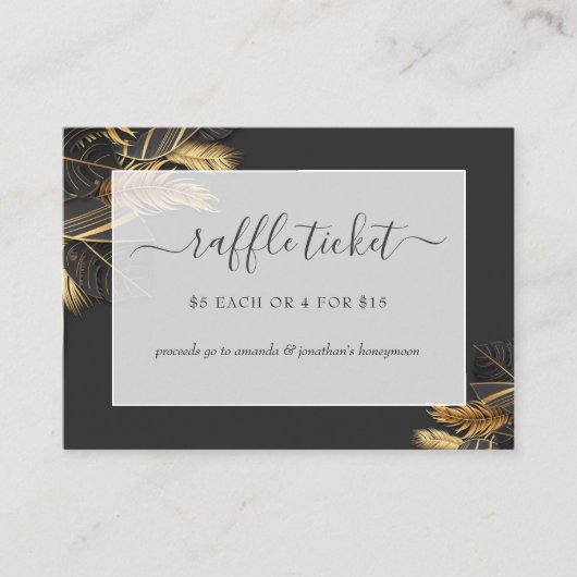 Zwart & Goud Tropisch Vrijgezellenfeest Raffle Tic Informatiekaartje (Voorkant)